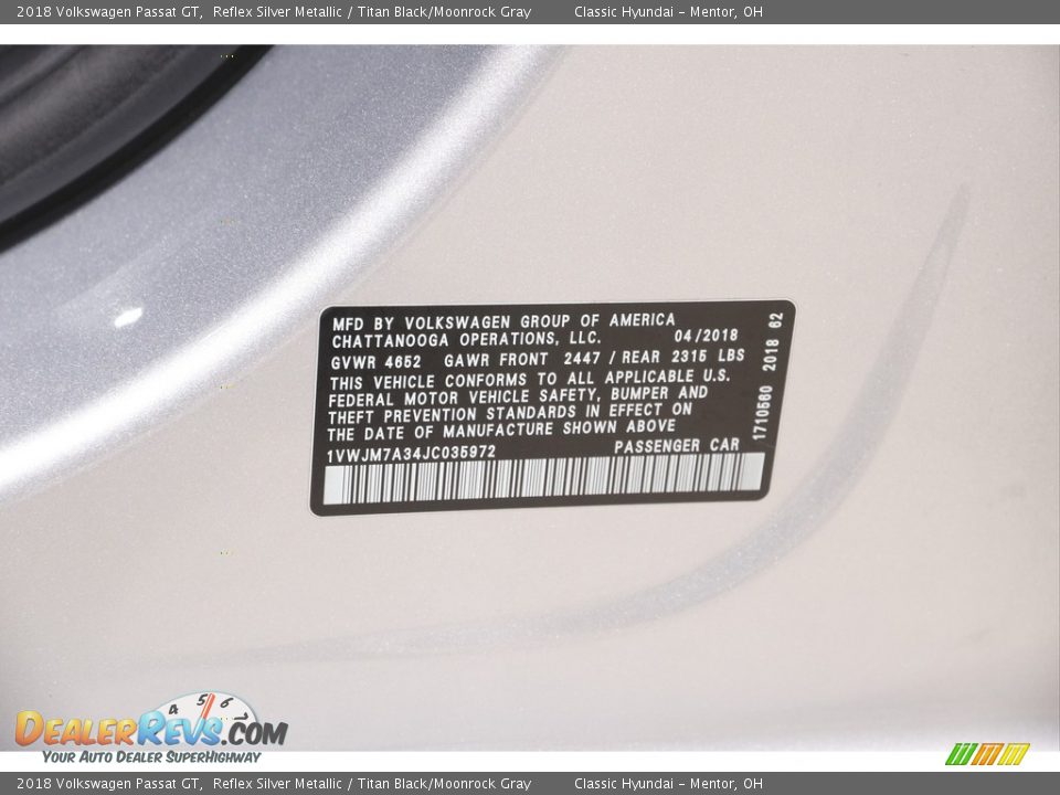 2018 Volkswagen Passat GT Reflex Silver Metallic / Titan Black/Moonrock Gray Photo #19