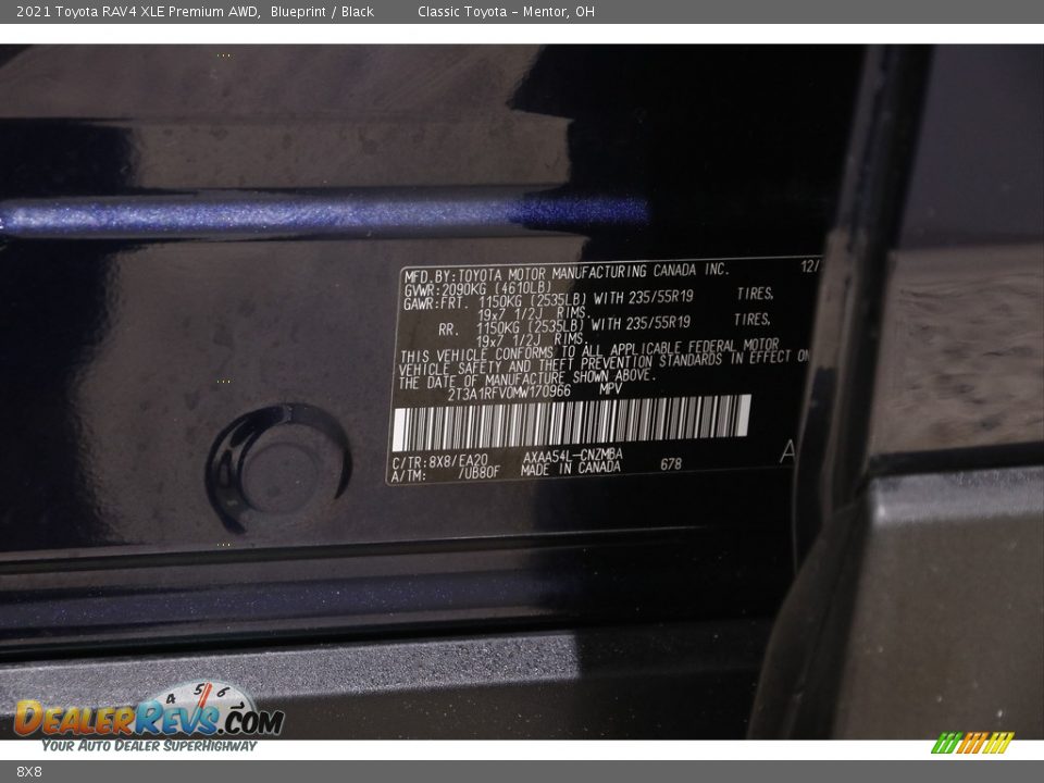 Toyota Color Code 8X8 Blueprint