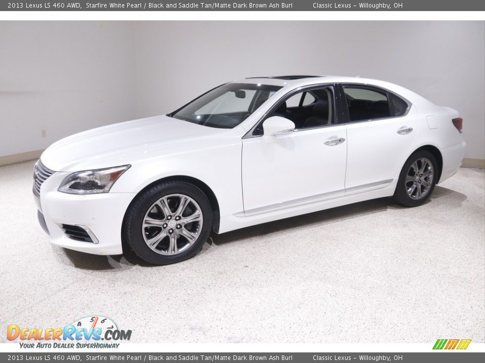 2013 Lexus LS 460 AWD Starfire White Pearl / Black and Saddle Tan/Matte Dark Brown Ash Burl Photo #3