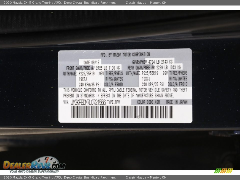 2020 Mazda CX-5 Grand Touring AWD Deep Crystal Blue Mica / Parchment Photo #21