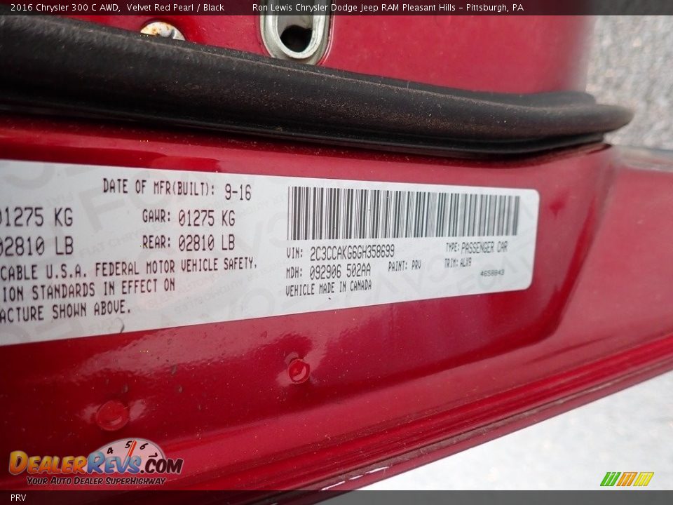 Chrysler Color Code PRV Velvet Red Pearl