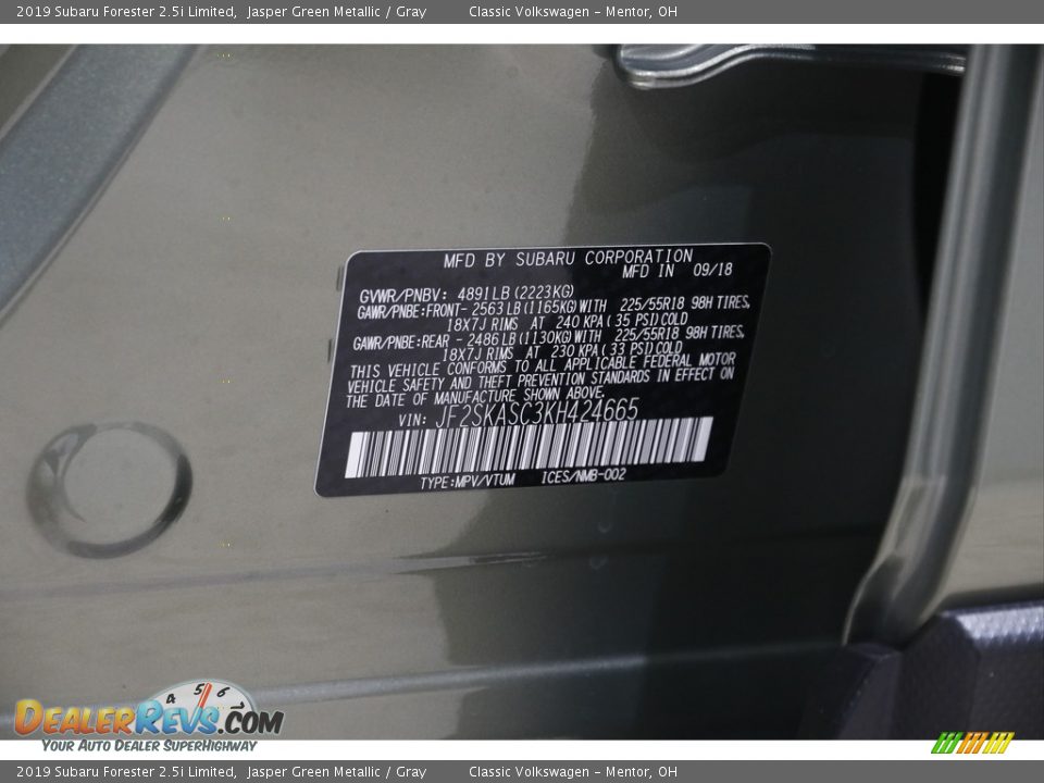 2019 Subaru Forester 2.5i Limited Jasper Green Metallic / Gray Photo #27