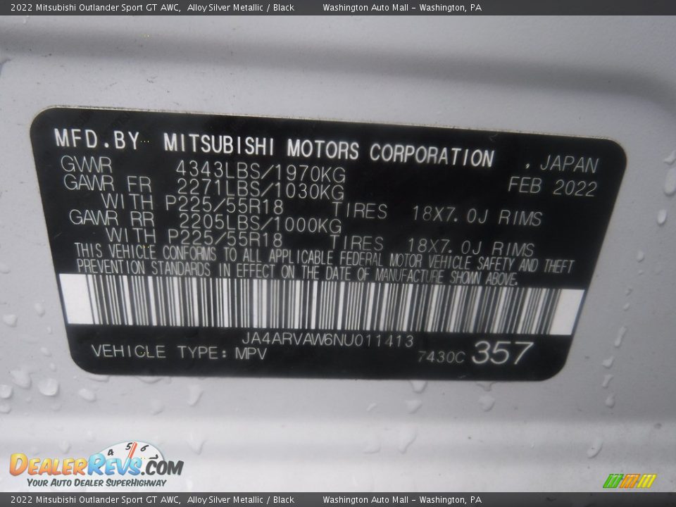 2022 Mitsubishi Outlander Sport GT AWC Alloy Silver Metallic / Black Photo #34