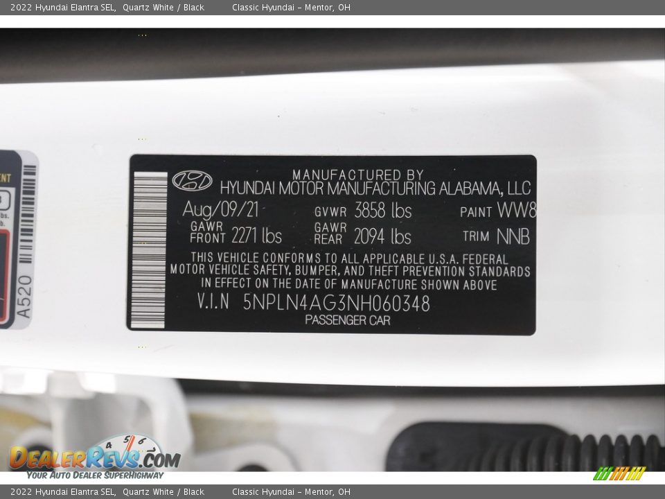 2022 Hyundai Elantra SEL Quartz White / Black Photo #20