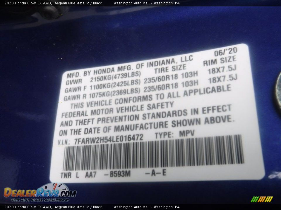 2020 Honda CR-V EX AWD Aegean Blue Metallic / Black Photo #31