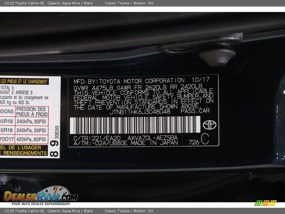 2018 Toyota Camry SE Galactic Aqua Mica / Black Photo #19