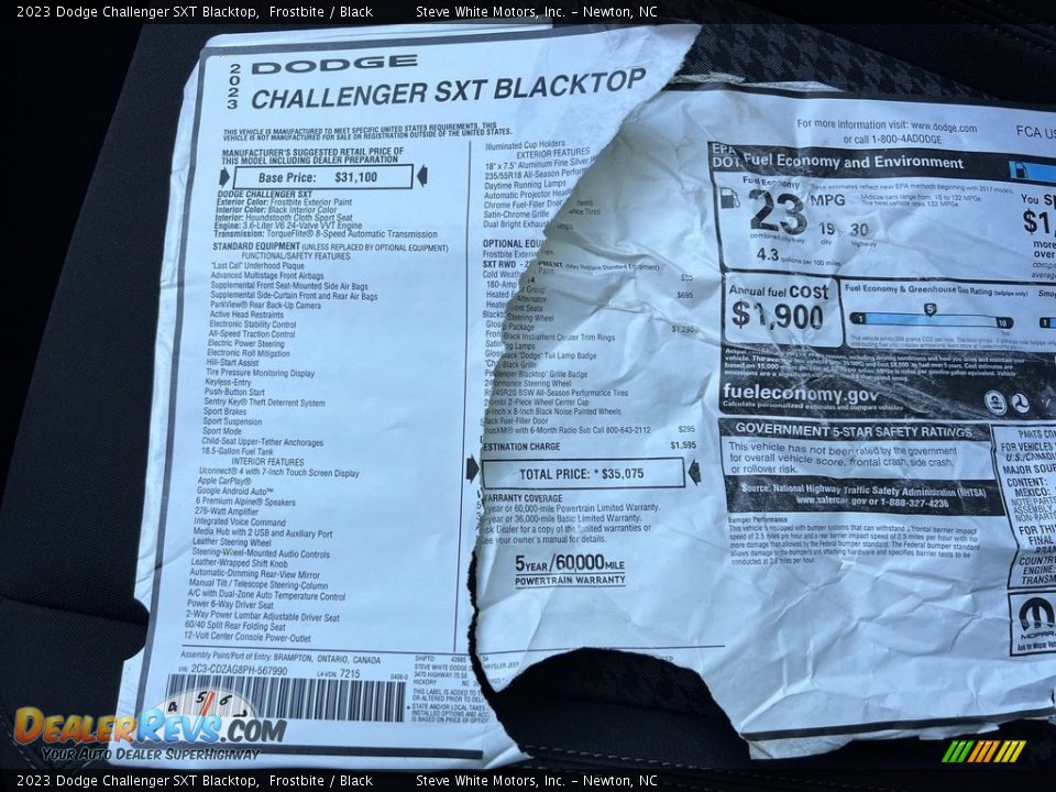 2023 Dodge Challenger SXT Blacktop Window Sticker Photo #26