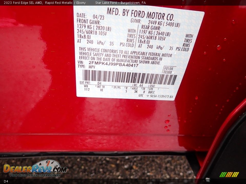 Ford Color Code D4 Rapid Red Metallic