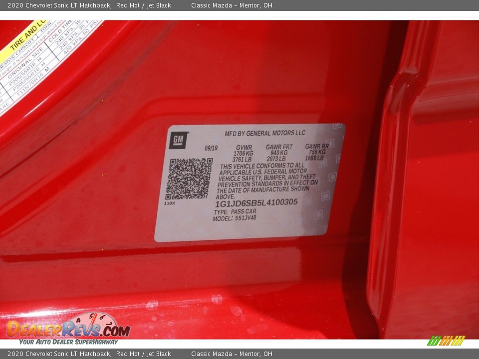 2020 Chevrolet Sonic LT Hatchback Red Hot / Jet Black Photo #19