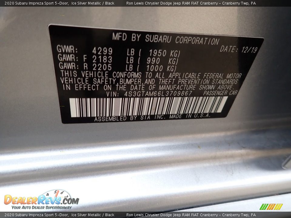 2020 Subaru Impreza Sport 5-Door Ice Silver Metallic / Black Photo #20