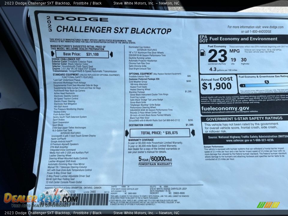 2023 Dodge Challenger SXT Blacktop Window Sticker Photo #26