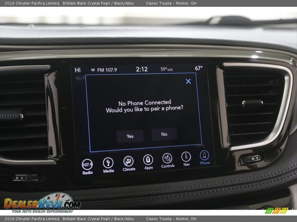 2019 Chrysler Pacifica Limited Brilliant Black Crystal Pearl / Black/Alloy Photo #14