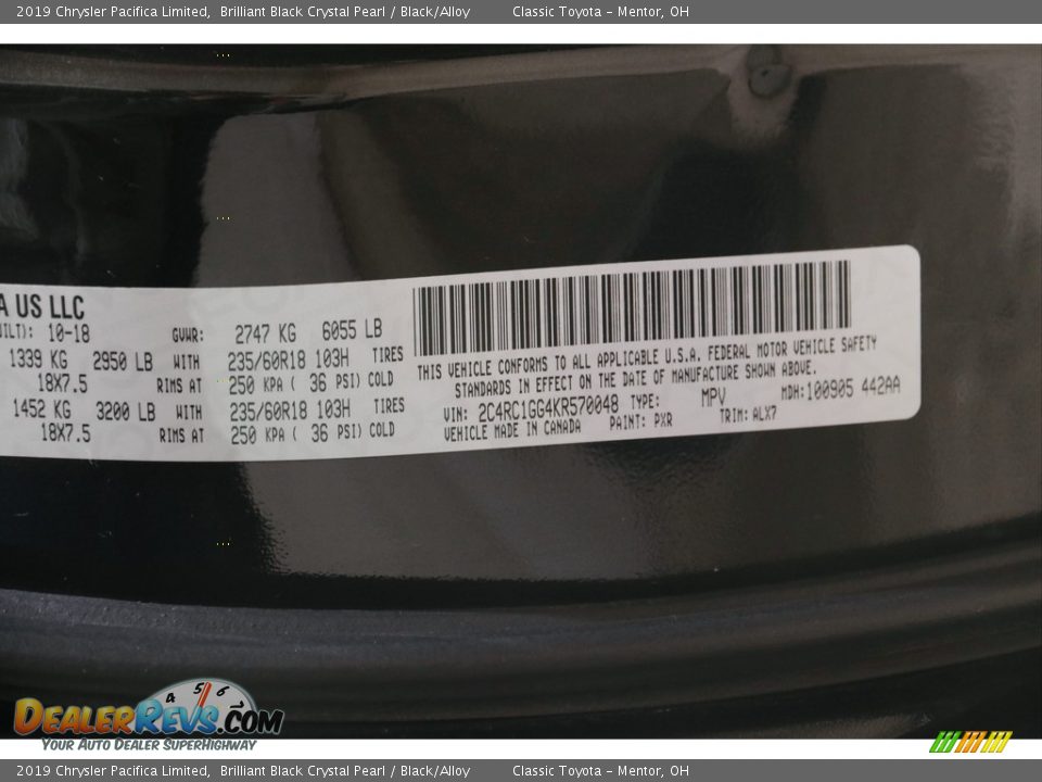 2019 Chrysler Pacifica Limited Brilliant Black Crystal Pearl / Black/Alloy Photo #27