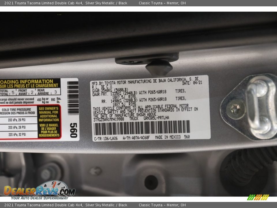2021 Toyota Tacoma Limited Double Cab 4x4 Silver Sky Metallic / Black Photo #21