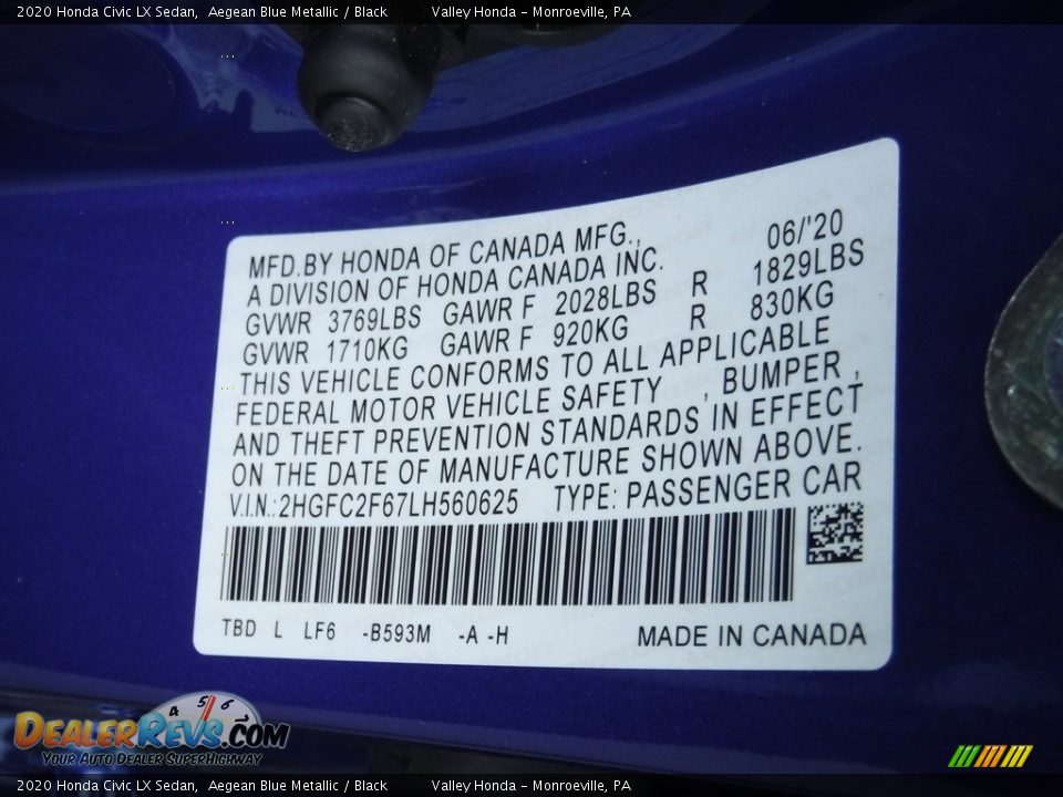 2020 Honda Civic LX Sedan Aegean Blue Metallic / Black Photo #27