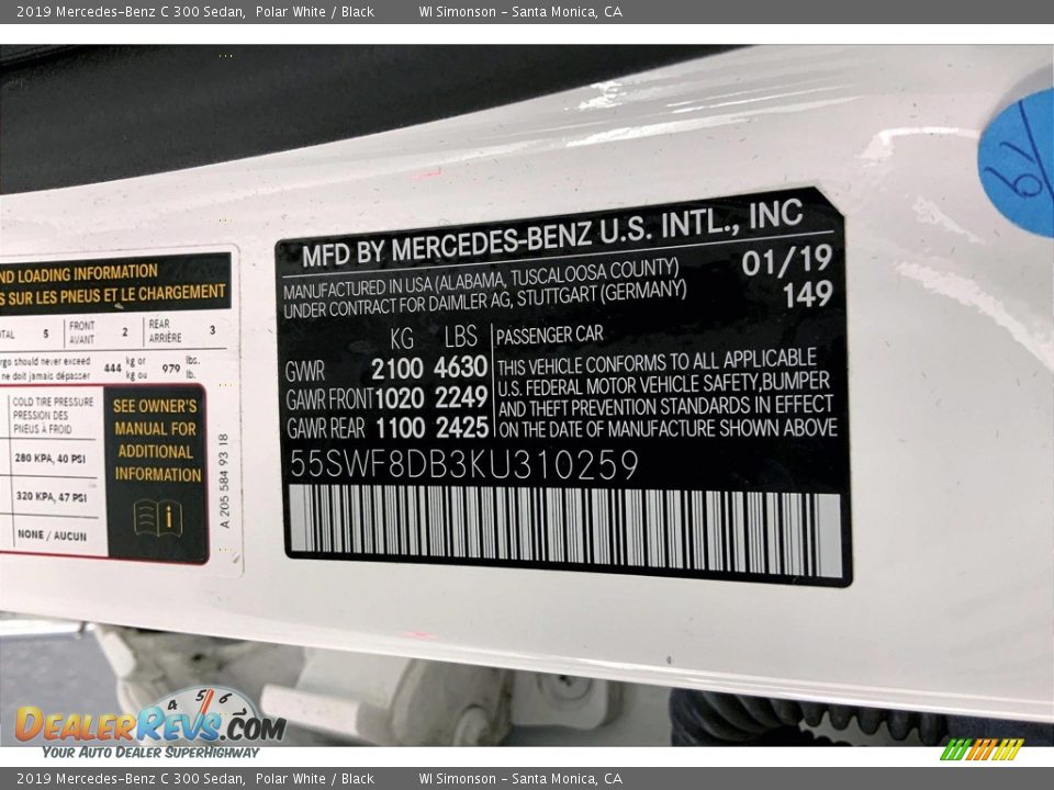 2019 Mercedes-Benz C 300 Sedan Polar White / Black Photo #33