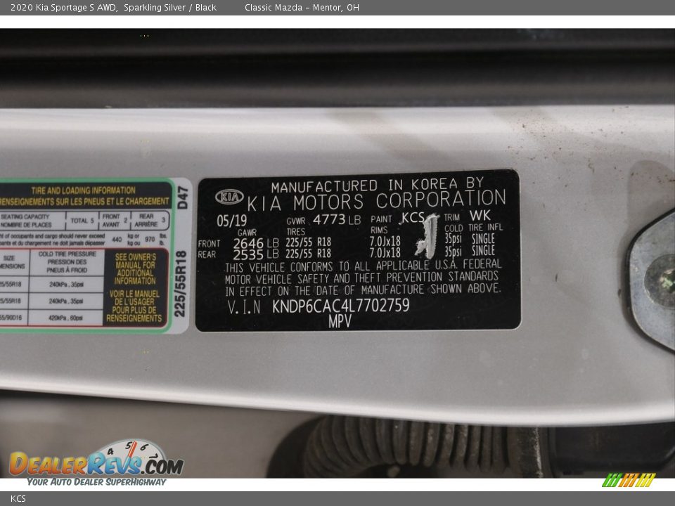 Kia Color Code KCS Sparkling Silver