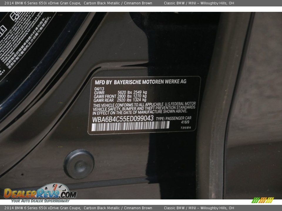 2014 BMW 6 Series 650i xDrive Gran Coupe Carbon Black Metallic / Cinnamon Brown Photo #25