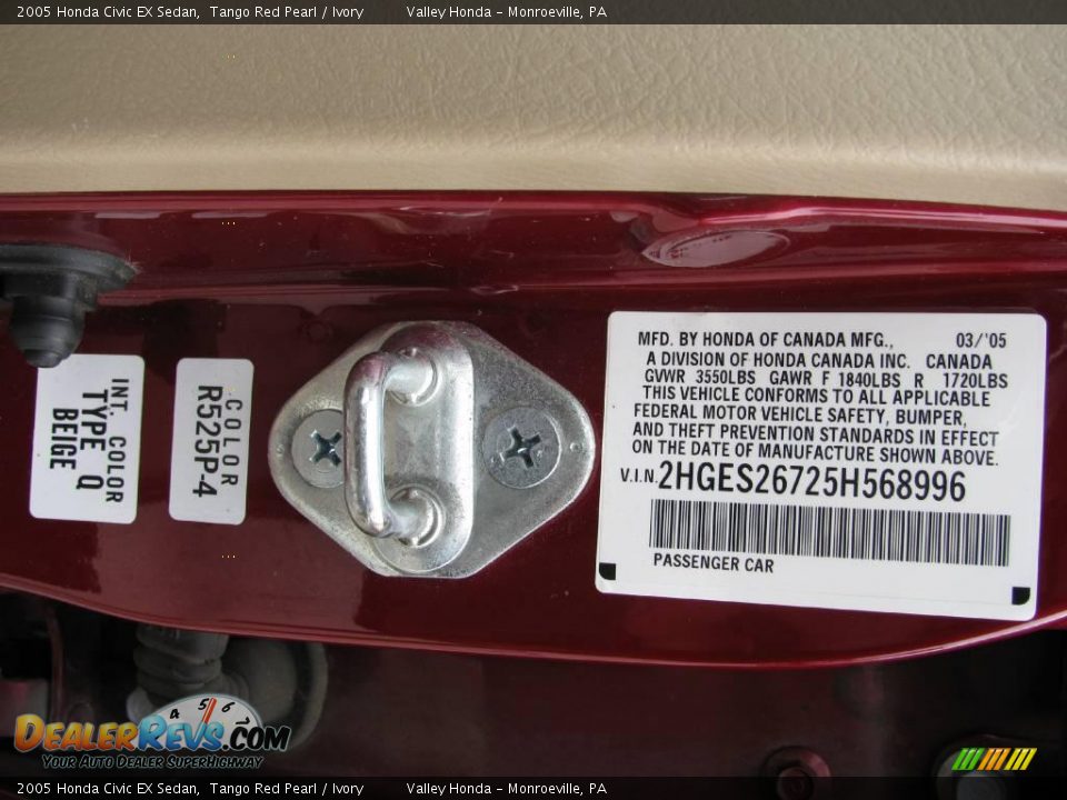 2005 Honda Civic EX Sedan Tango Red Pearl / Ivory Photo #19