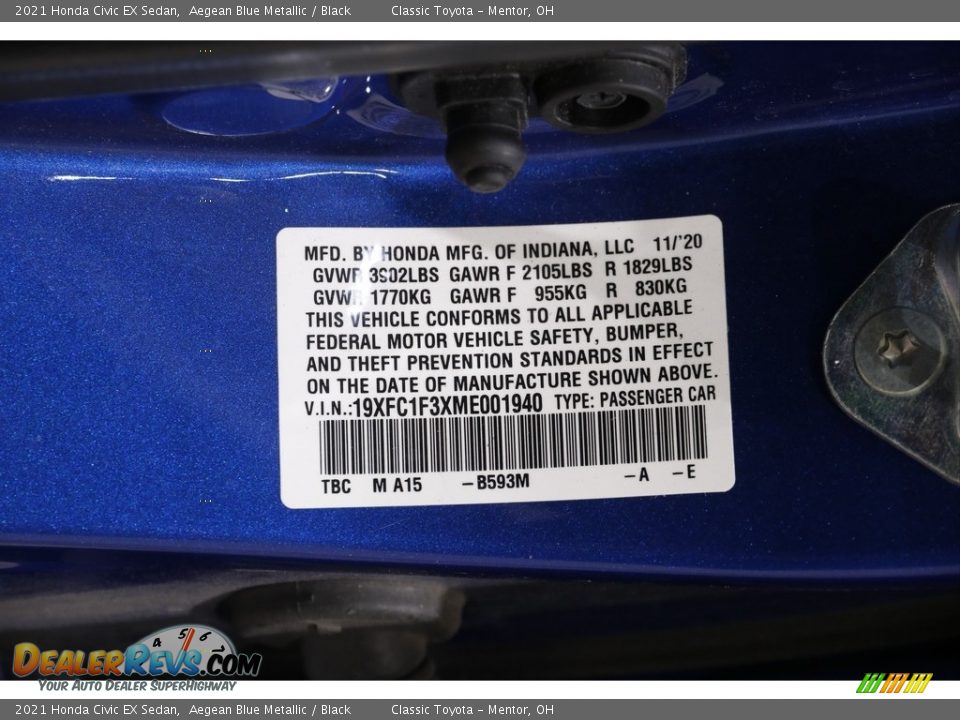 2021 Honda Civic EX Sedan Aegean Blue Metallic / Black Photo #21