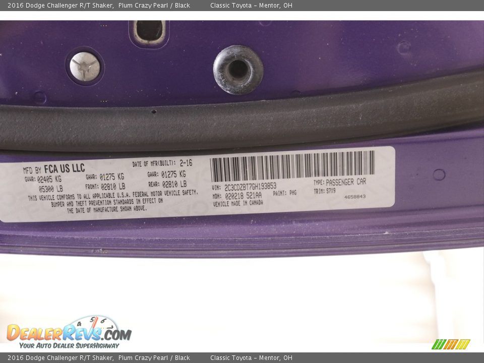 2016 Dodge Challenger R/T Shaker Plum Crazy Pearl / Black Photo #23