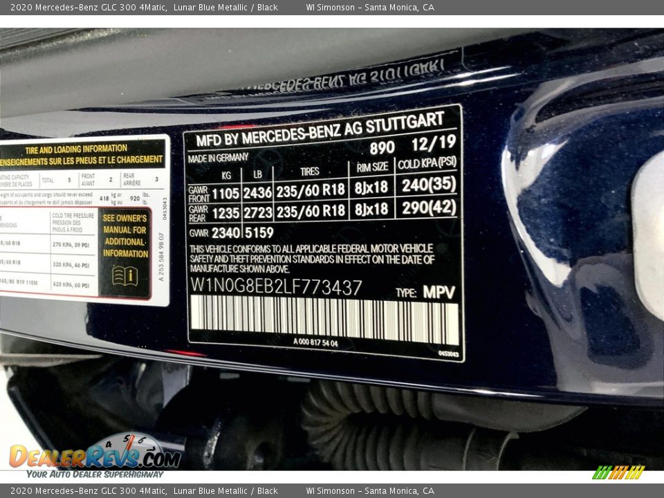2020 Mercedes-Benz GLC 300 4Matic Lunar Blue Metallic / Black Photo #33