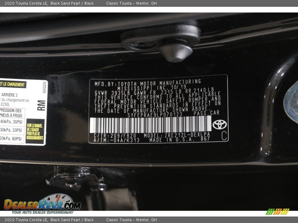 2020 Toyota Corolla LE Black Sand Pearl / Black Photo #19