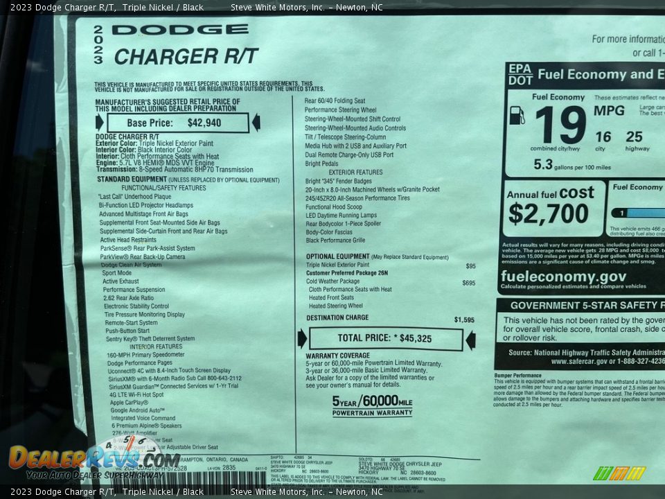 2023 Dodge Charger R/T Window Sticker Photo #27