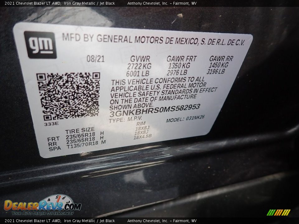 2021 Chevrolet Blazer LT AWD Iron Gray Metallic / Jet Black Photo #15