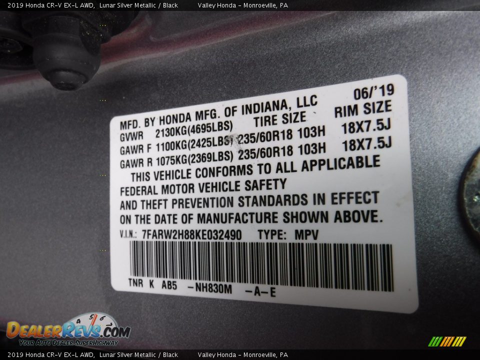 2019 Honda CR-V EX-L AWD Lunar Silver Metallic / Black Photo #31