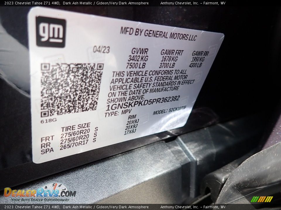 2023 Chevrolet Tahoe Z71 4WD Dark Ash Metallic / Gideon/Very Dark Atmosphere Photo #15