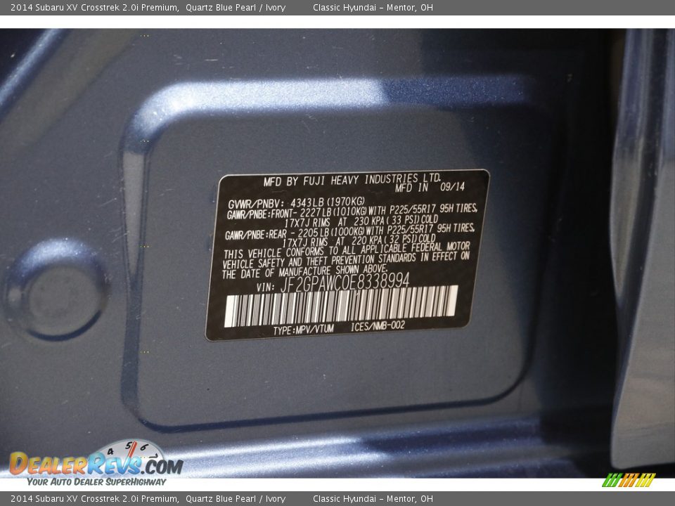 2014 Subaru XV Crosstrek 2.0i Premium Quartz Blue Pearl / Ivory Photo #23