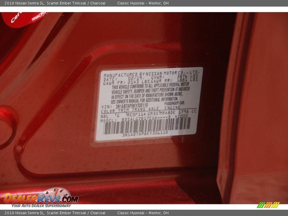 2019 Nissan Sentra SL Scarlet Ember Tintcoat / Charcoal Photo #21