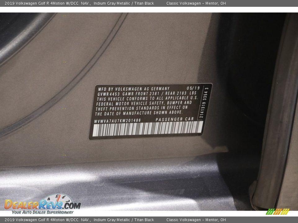 2019 Volkswagen Golf R 4Motion W/DCC. NAV. Indium Gray Metallic / Titan Black Photo #23