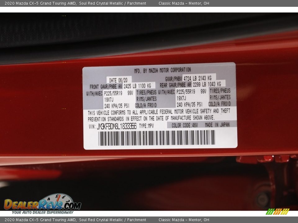 2020 Mazda CX-5 Grand Touring AWD Soul Red Crystal Metallic / Parchment Photo #22