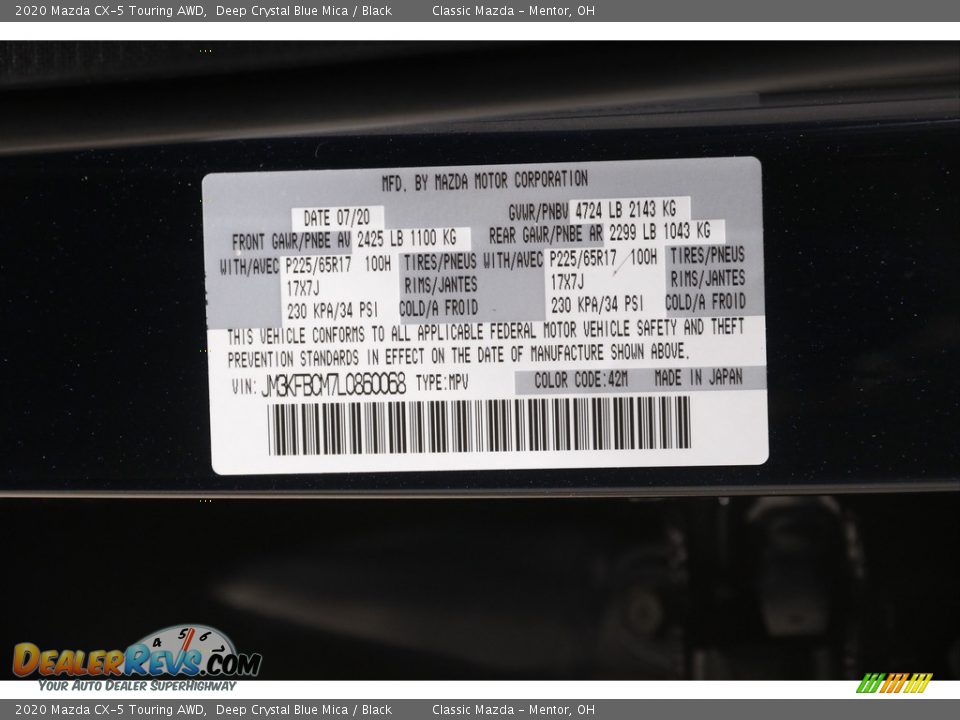 2020 Mazda CX-5 Touring AWD Deep Crystal Blue Mica / Black Photo #21