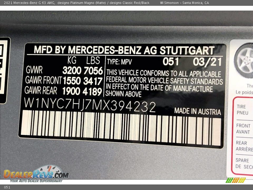 Mercedes-Benz Color Code 051 designo Platinum Magno (Matte)