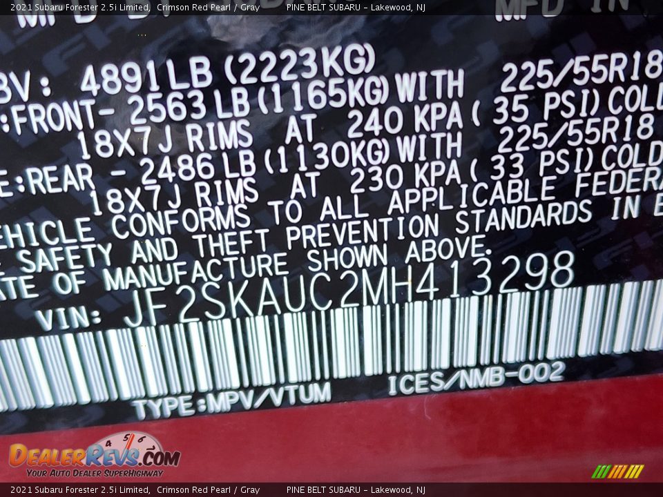 2021 Subaru Forester 2.5i Limited Crimson Red Pearl / Gray Photo #36