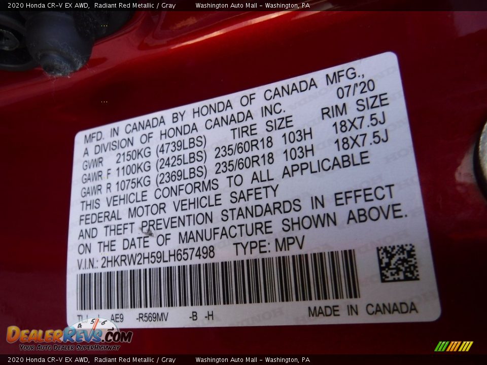 2020 Honda CR-V EX AWD Radiant Red Metallic / Gray Photo #29