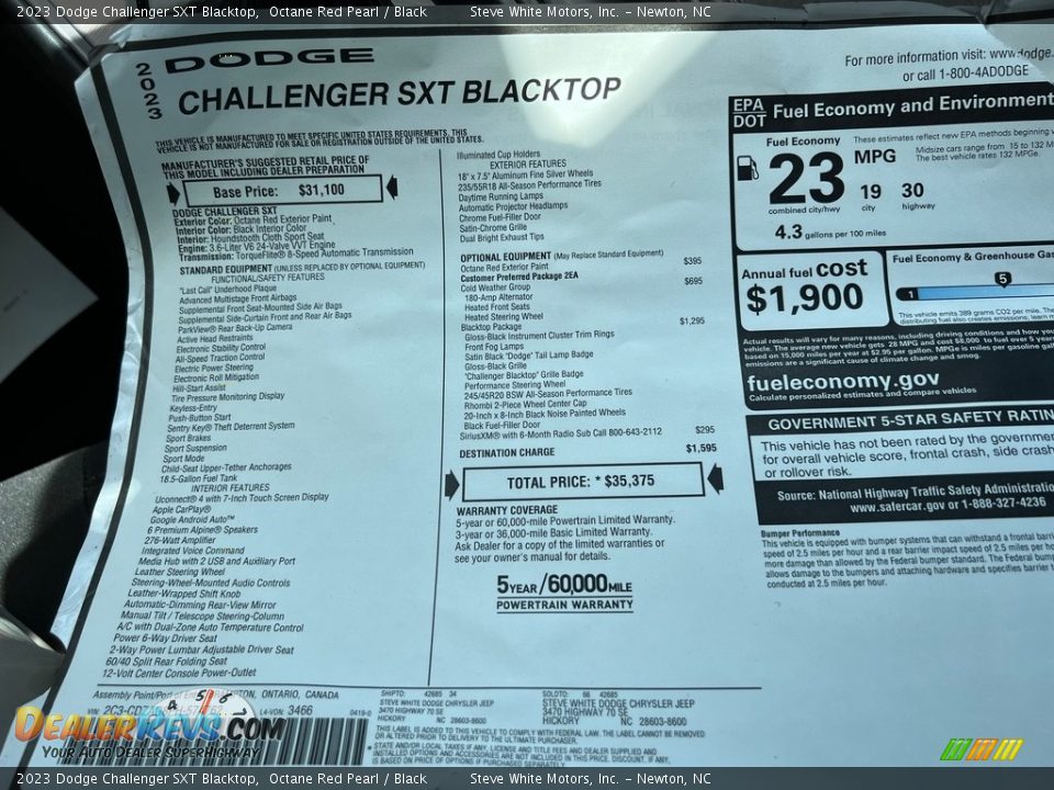 2023 Dodge Challenger SXT Blacktop Window Sticker Photo #26