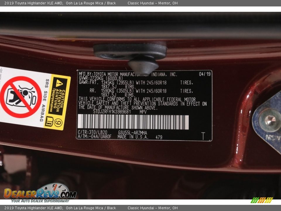 2019 Toyota Highlander XLE AWD Ooh La La Rouge Mica / Black Photo #23