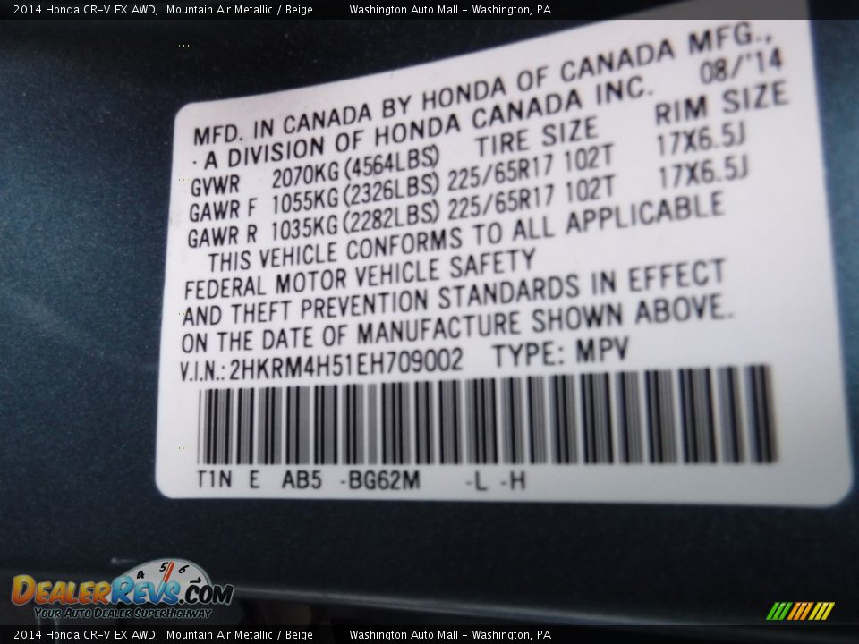 2014 Honda CR-V EX AWD Mountain Air Metallic / Beige Photo #29