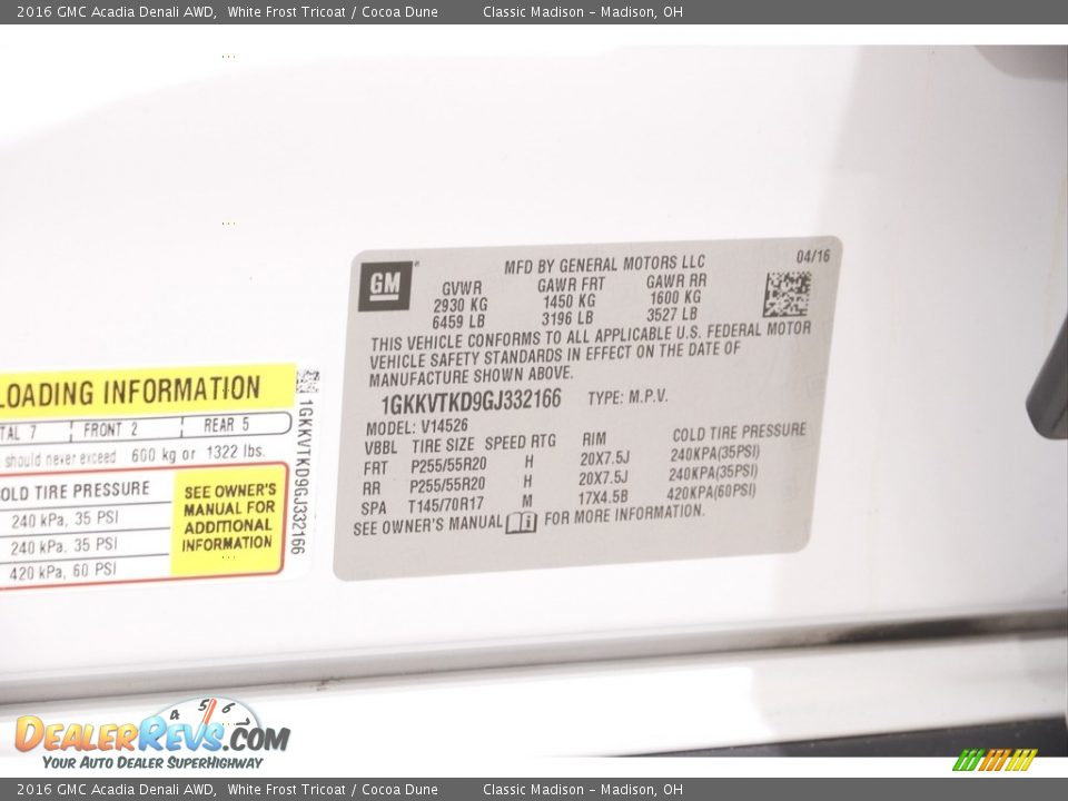 2016 GMC Acadia Denali AWD White Frost Tricoat / Cocoa Dune Photo #23