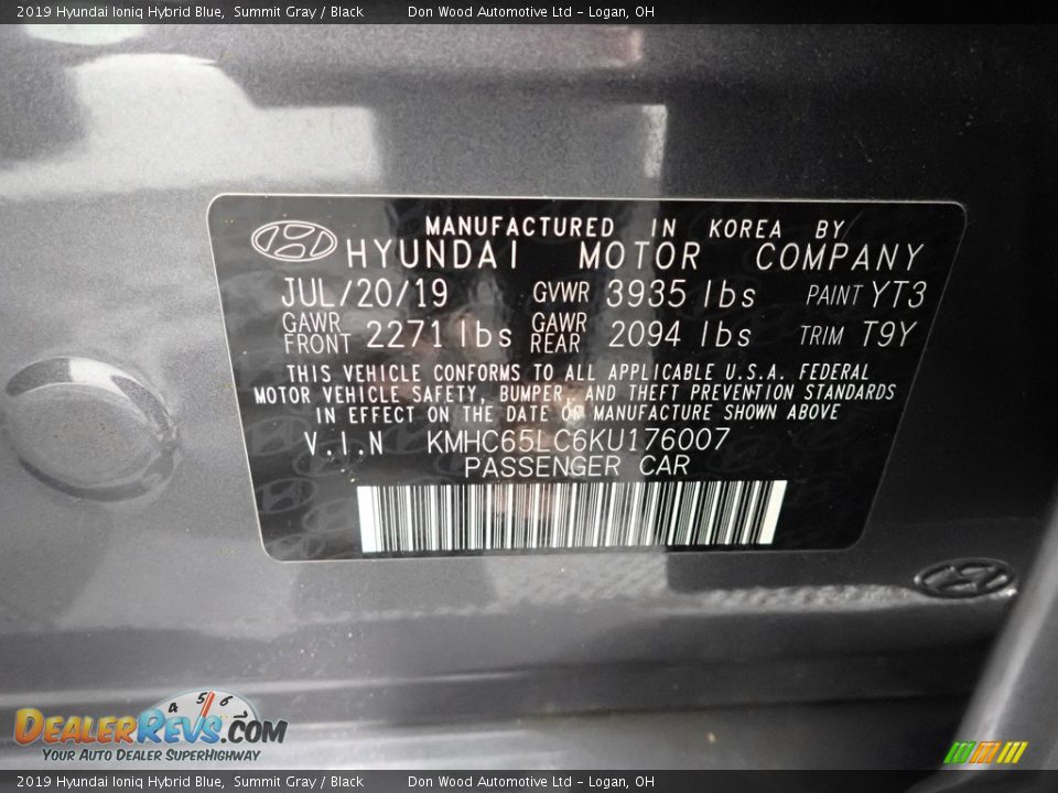 2019 Hyundai Ioniq Hybrid Blue Summit Gray / Black Photo #30