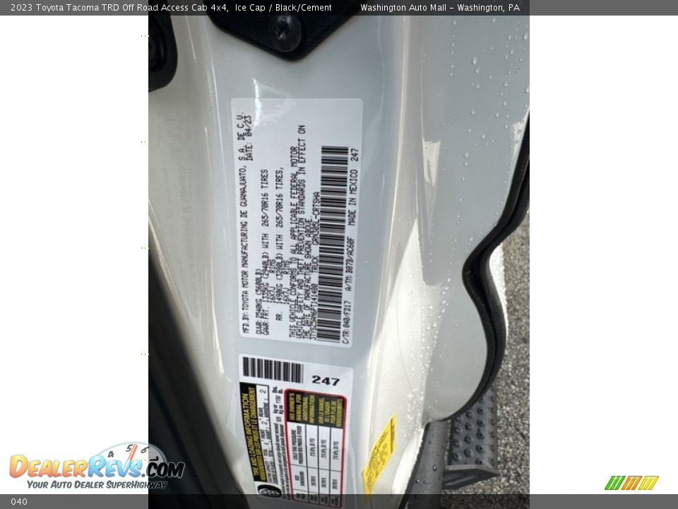 Toyota Color Code 040 Ice Cap