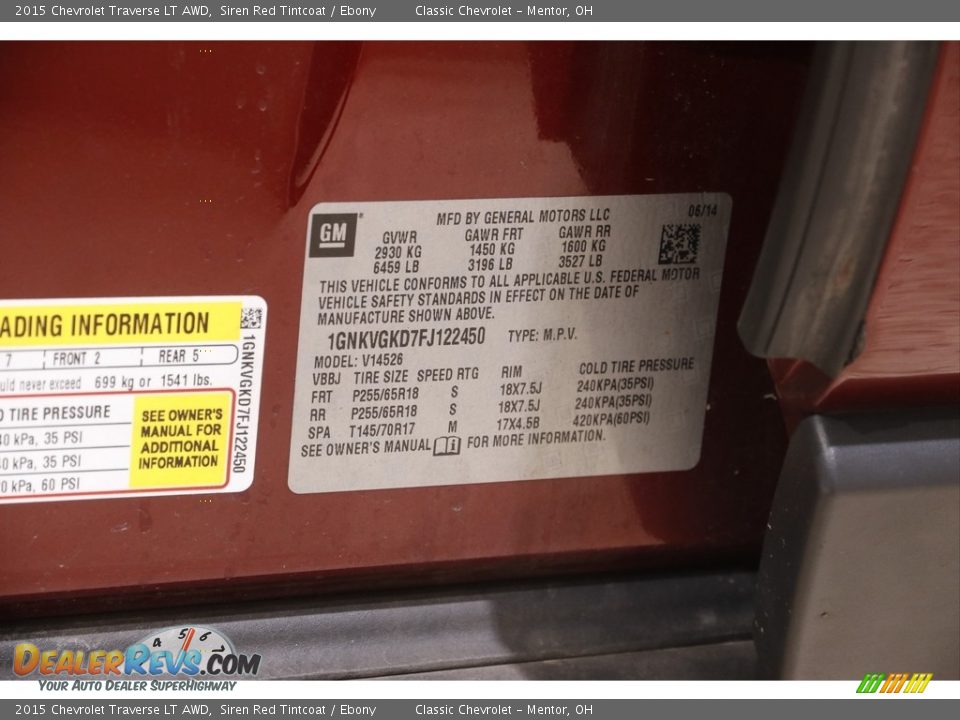2015 Chevrolet Traverse LT AWD Siren Red Tintcoat / Ebony Photo #21