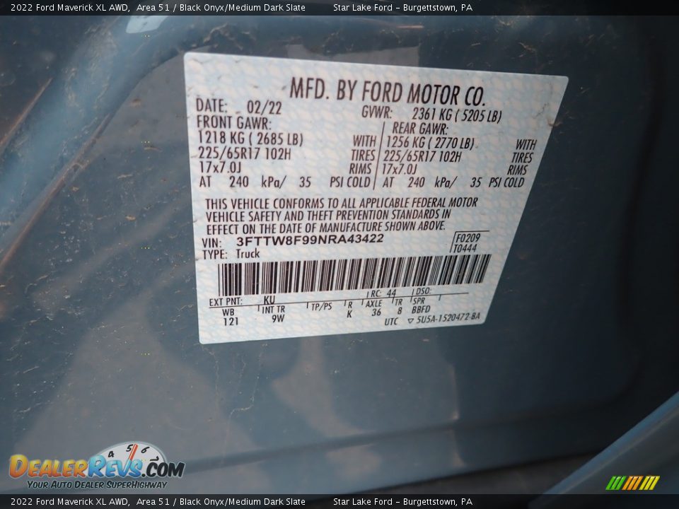 2022 Ford Maverick XL AWD Area 51 / Black Onyx/Medium Dark Slate Photo #20