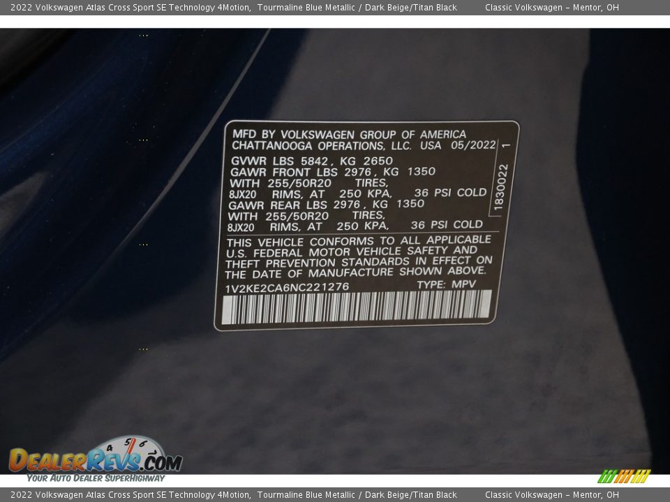 2022 Volkswagen Atlas Cross Sport SE Technology 4Motion Tourmaline Blue Metallic / Dark Beige/Titan Black Photo #21