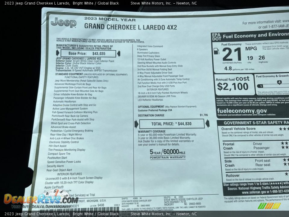 2023 Jeep Grand Cherokee L Laredo Window Sticker Photo #28