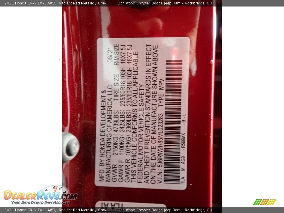 2021 Honda CR-V EX-L AWD Radiant Red Metallic / Gray Photo #35